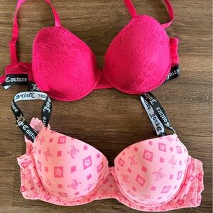 Two Juicy Couture Pink & Hot Pink Lace Bra Set Size 38D New no tags